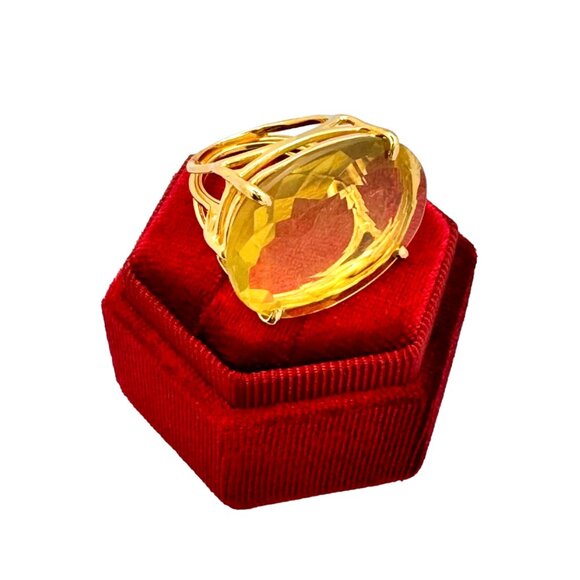 Bounkit Large Cocktail Ring Sz. 8 Oval Lemon Quartz Statement Art Deco Gemstone - Picture 8 of 14